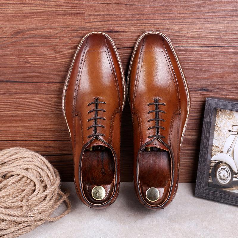 Men's Top Layer Leather Retro Trendy Shoes - Trendha