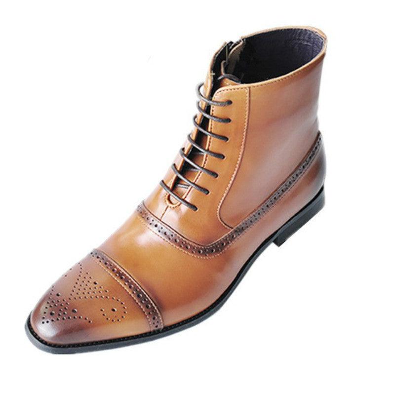 Carved Casual Plus Size High-Top Men's Leather Boots - Trendha