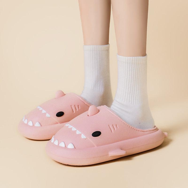 Winter Soft Bottom Household Couple Eva Hair Cartoon Shark Cotton Slippers - Trendha