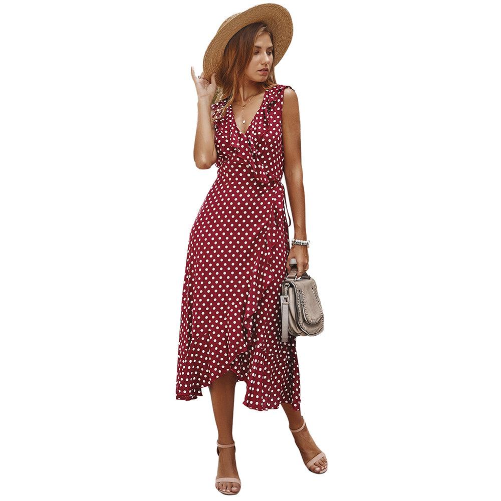 Independent Real Shot Polka Dot Sexy Vest Dress Bohemian Fashion