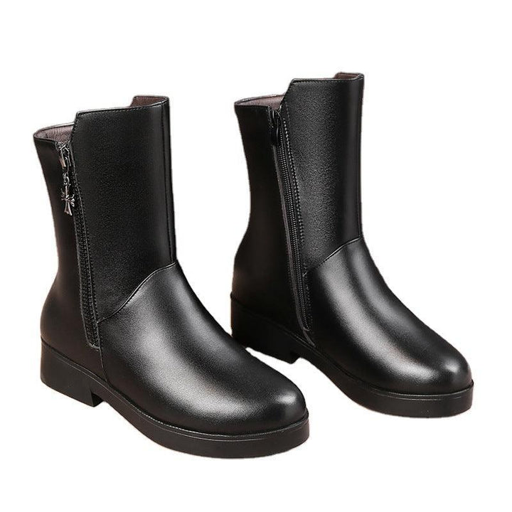 New velvet padded mid-tube thick heel women's boots - Trendha