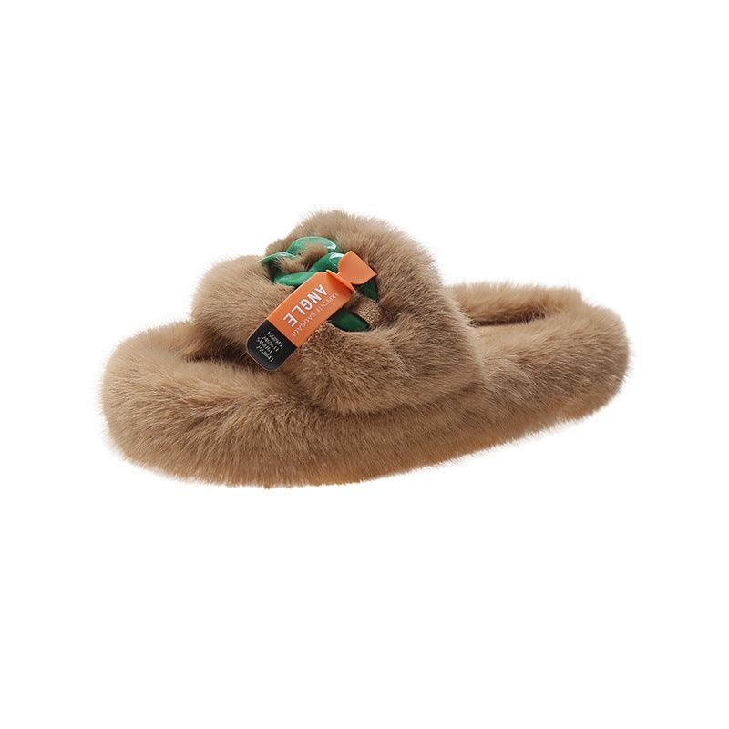 Summer Female Large Size Thick Soled Fur Slippers - Trendha