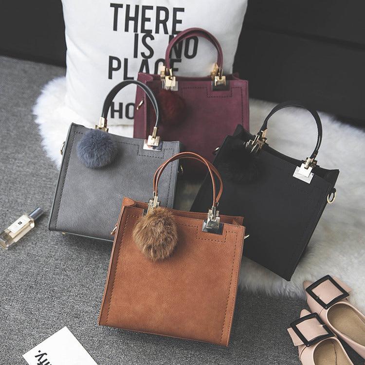 Retro PU Pom-Pom Shoulder Handbag