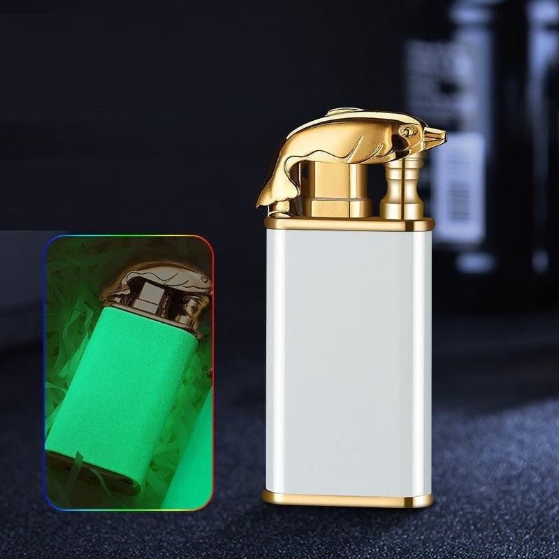 Creative Blue Flame Lighter Dolphin Dragon Tiger Double Fire Metal Winproof Lighter Inflatable Lighter - Trendha