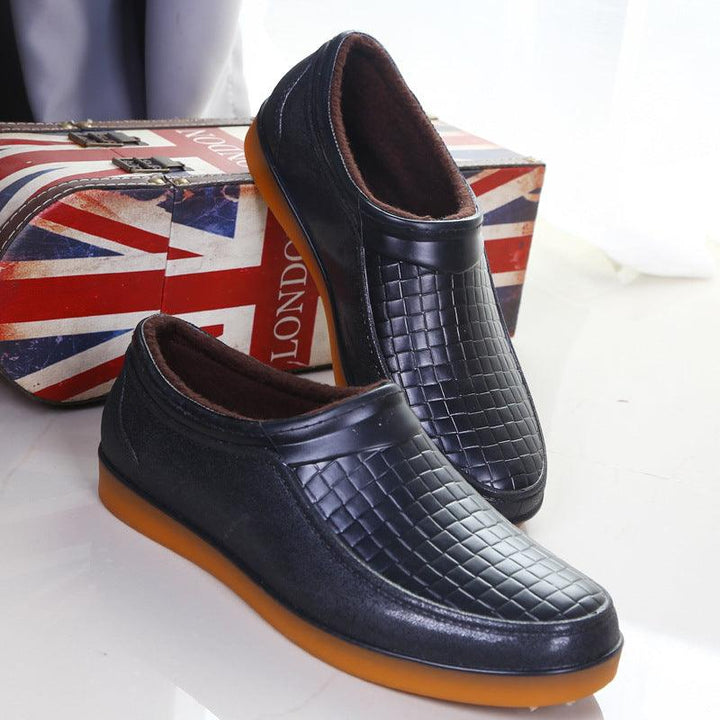 Women's Low-cut Short Tube Plus Velvet Non-slip Shallow Mouth Waterproof Warm Rain Boots Flat Men - Trendha