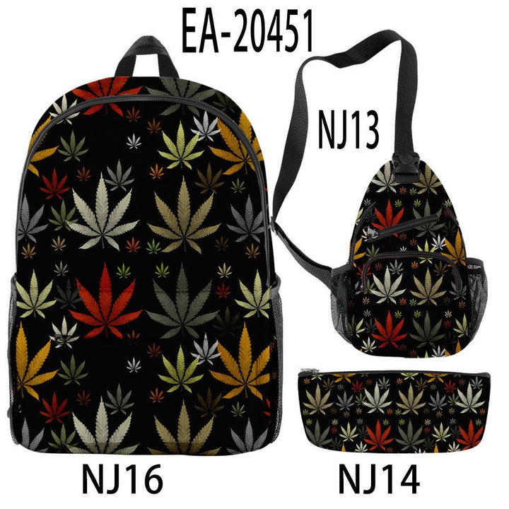 New Hemp Leaf Surrounding 3d Digital Backpack Pen Bag Shoulder - Trendha