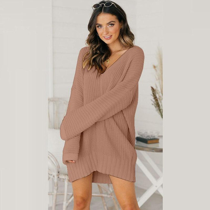 Loose v-neck knitted dress - Trendha