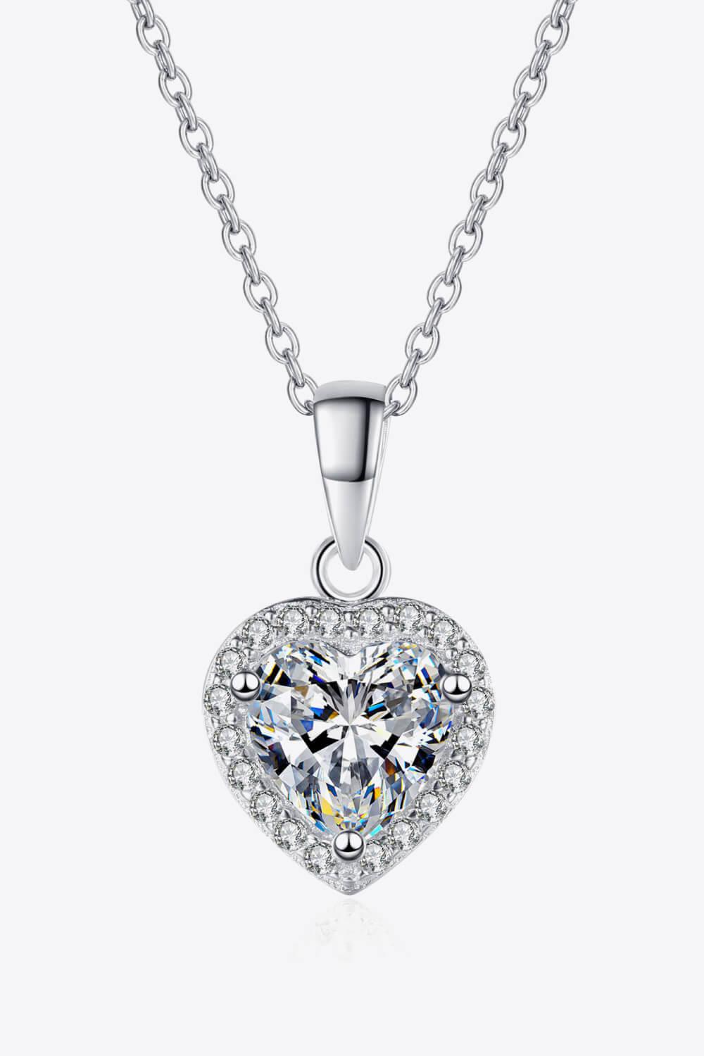 1 Carat Moissanite Heart Pendant Chain Necklace - Trendha