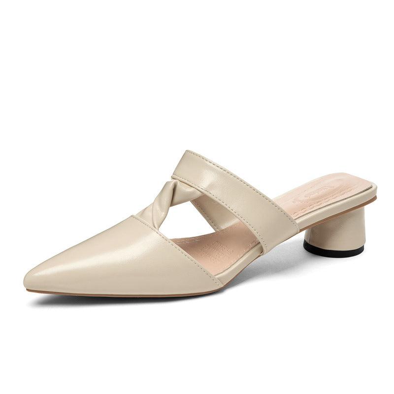 New Pointed Red Thick Heel Sandals - Trendha