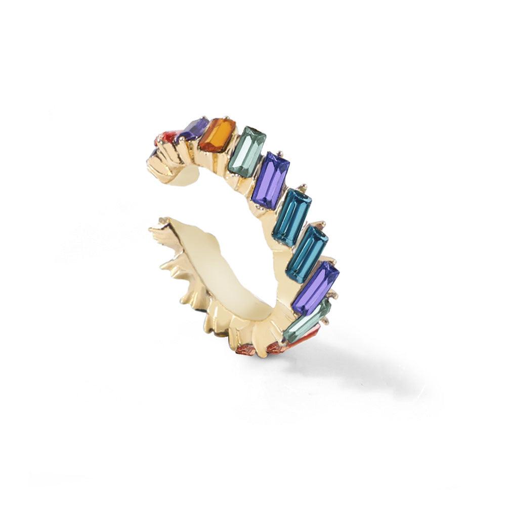Multicolor glass diamond C-shaped earrings - Trendha