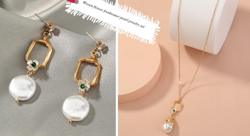 Fashion Women's Pearl Earrings Pendant Necklace - Trendha