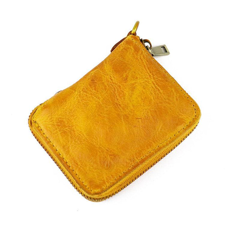 Zipper folding compact vegetable tanned leather wallet - Trendha