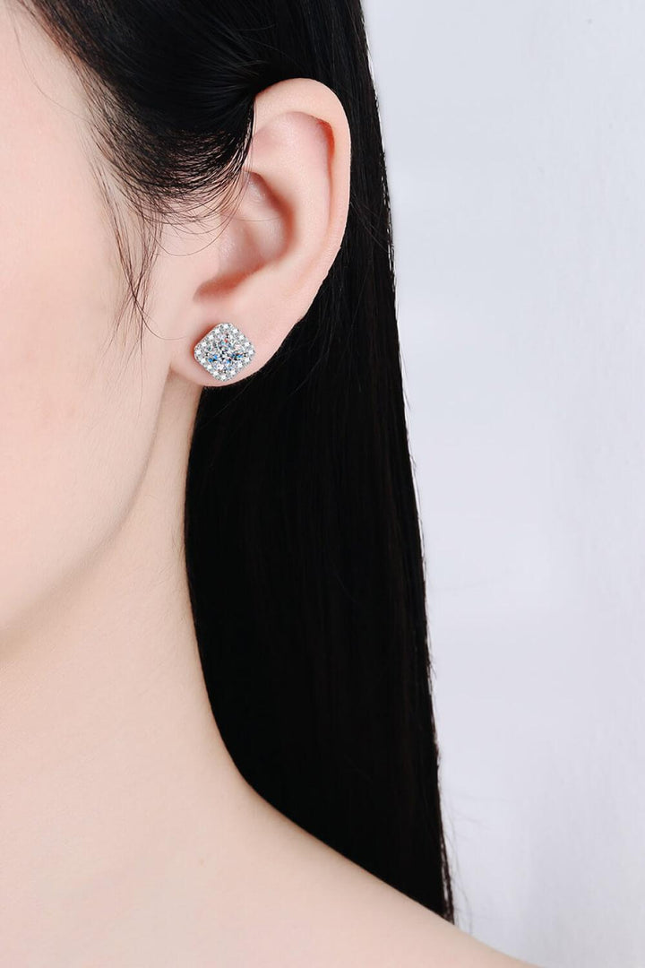 925 Sterling Silver Inlaid 2 Carat Moissanite Square Stud Earrings - Trendha