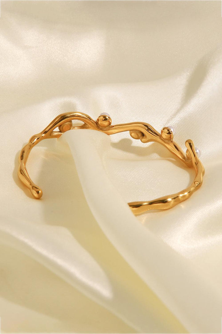Inlaid Synthetic Pearl Open Bracelet - Trendha