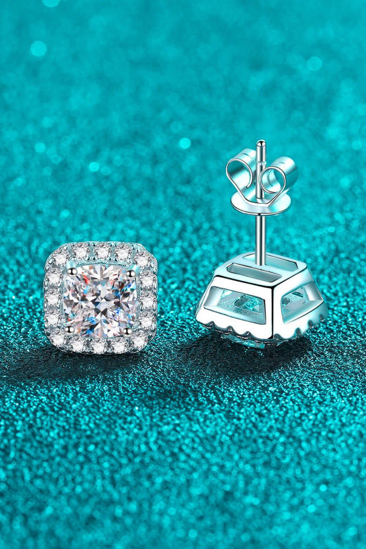925 Sterling Silver Inlaid 2 Carat Moissanite Square Stud Earrings - Trendha