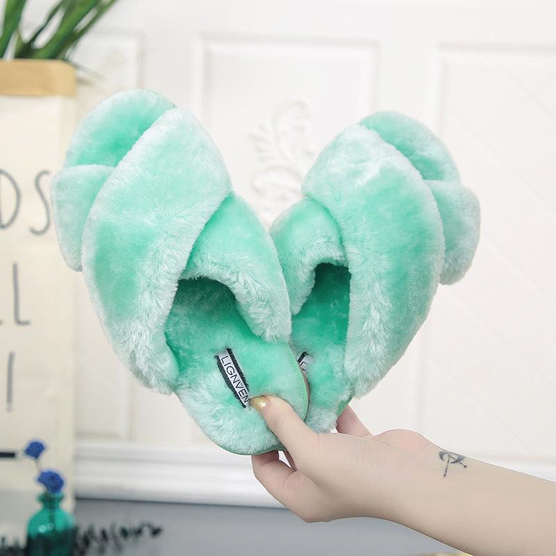 Cross open-toe fur slippers - Trendha