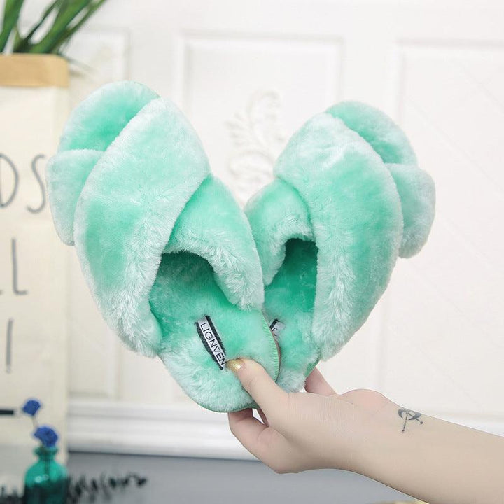 Cross open-toe fur slippers - Trendha