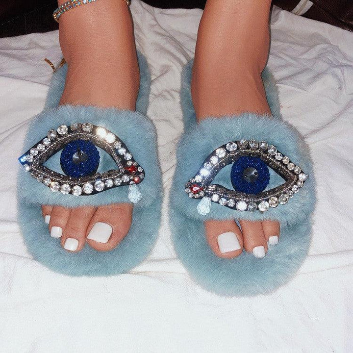 Faux Fur Velvet Slippers Demon Eye - Trendha