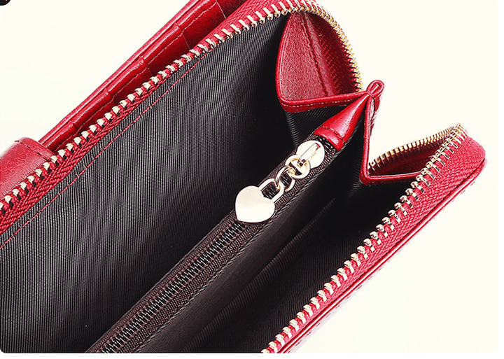Waxed Cowhide Long Lady Wallet Leather Zipper Wallet Large Capacity - Trendha