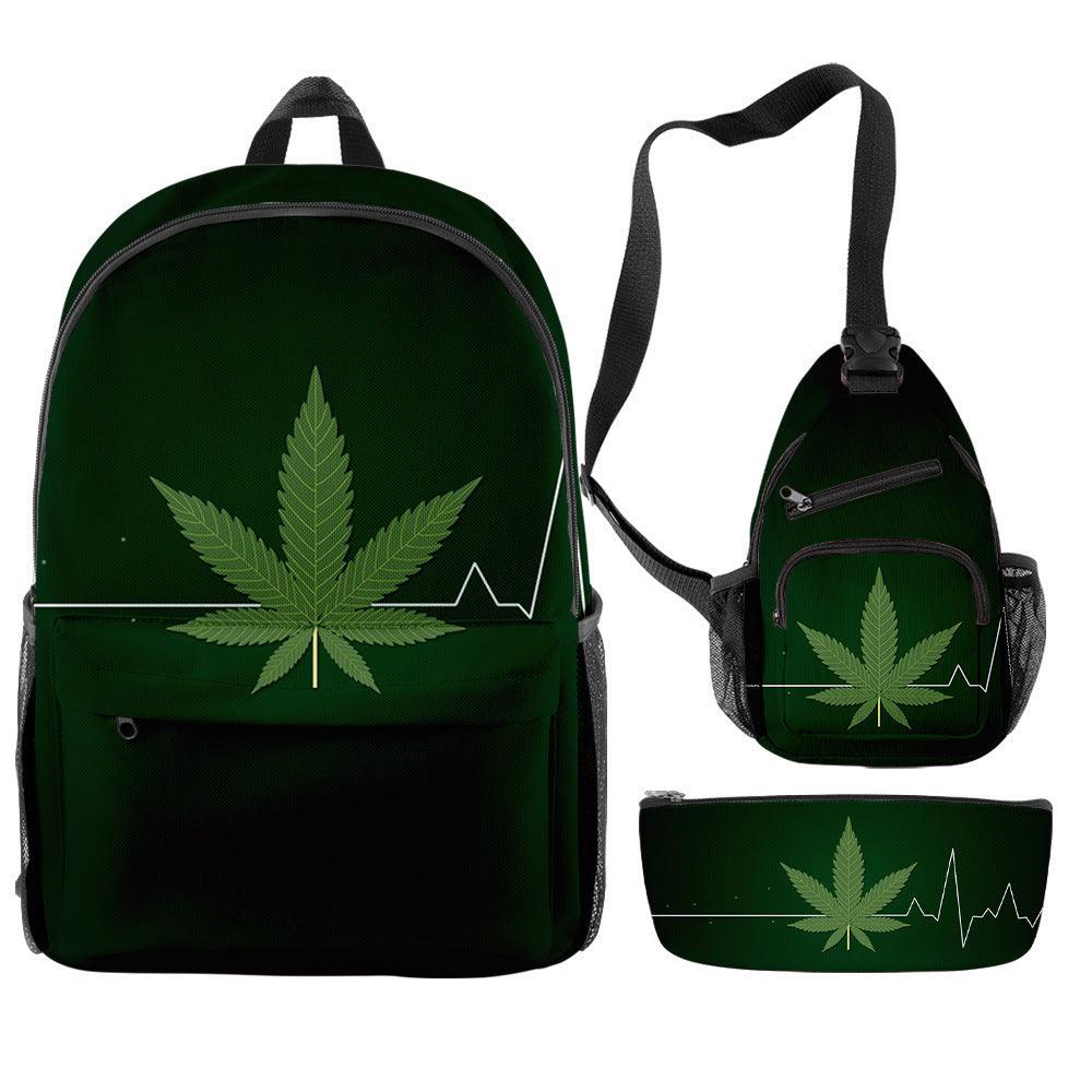 New Hemp Leaf Surrounding 3d Digital Backpack Pen Bag Shoulder - Trendha