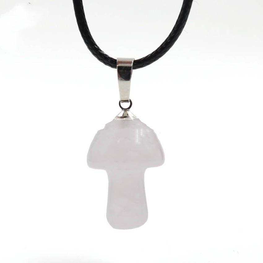 Natural Crystal Mini Small Mushroom Pendant Necklace - Trendha