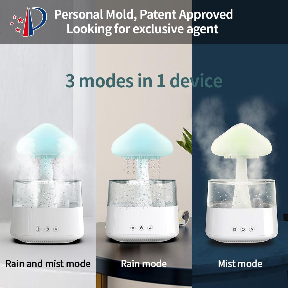 2-in-1 Desk Humidifier Rain Cloud Aromatherapy Essential Oil Zen Diffuser & Raining Cloud Night Light Mushroom Lamp - Trendha