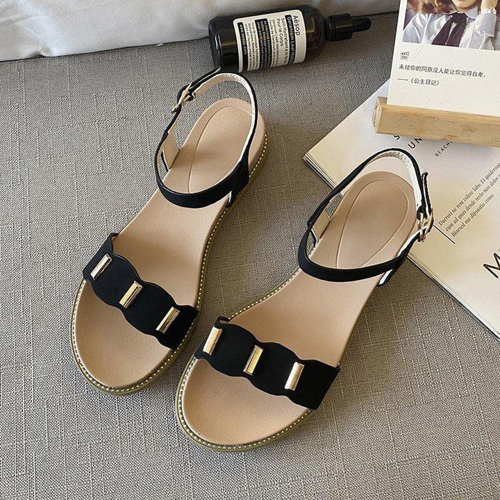 Casual Flat Women's Shoes Toe Fairy Style Sandals One Word Buckle Sandals - Trendha