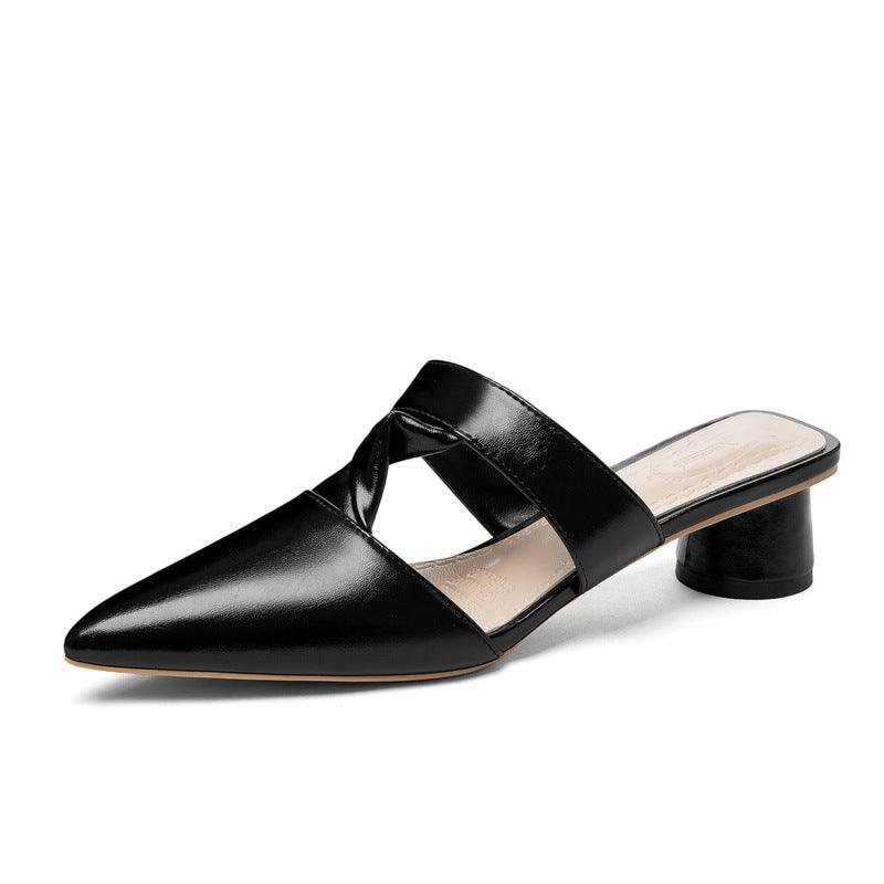 New Pointed Red Thick Heel Sandals - Trendha