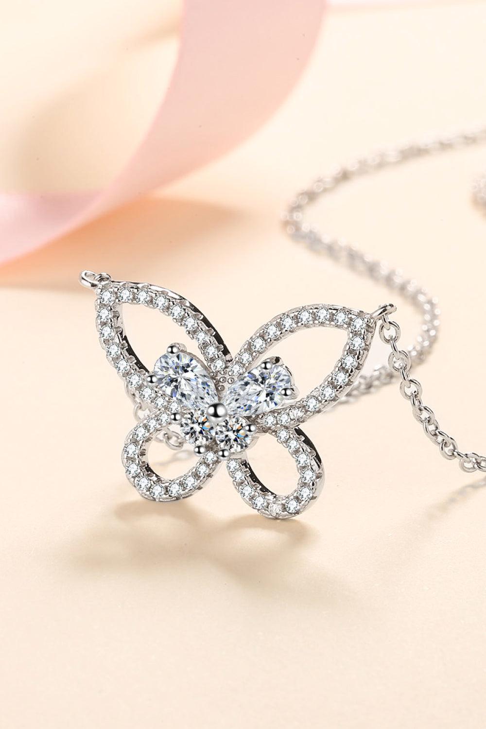 Moissanite Butterfly Pendant Necklace - Trendha