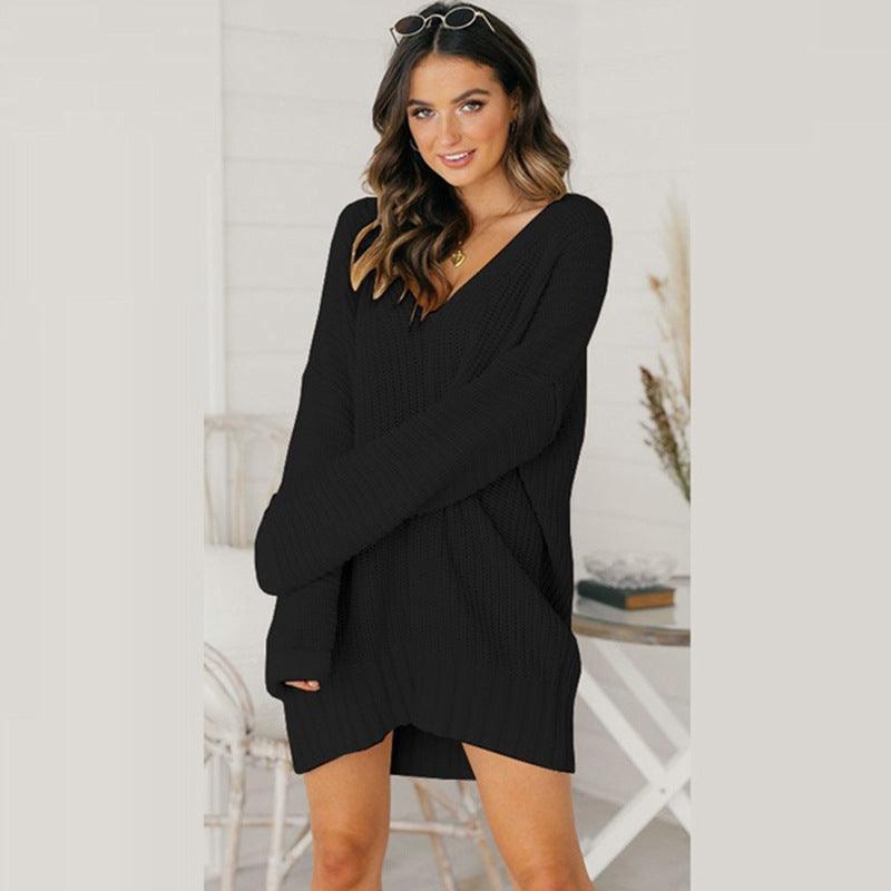 Loose v-neck knitted dress - Trendha