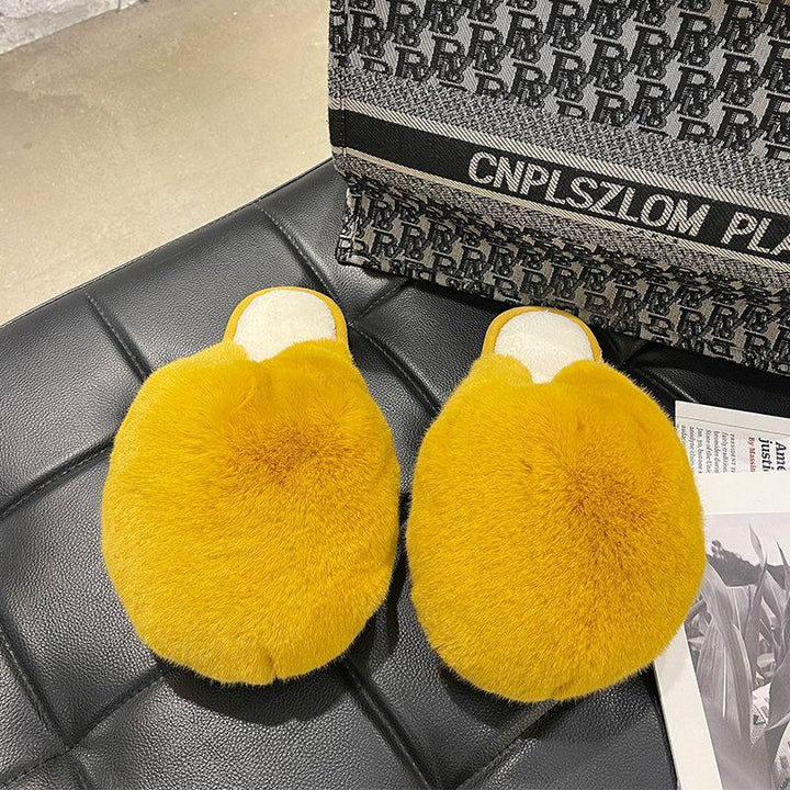 Women's Flat Bottom Half Slippers With Fur Toe Head - Trendha