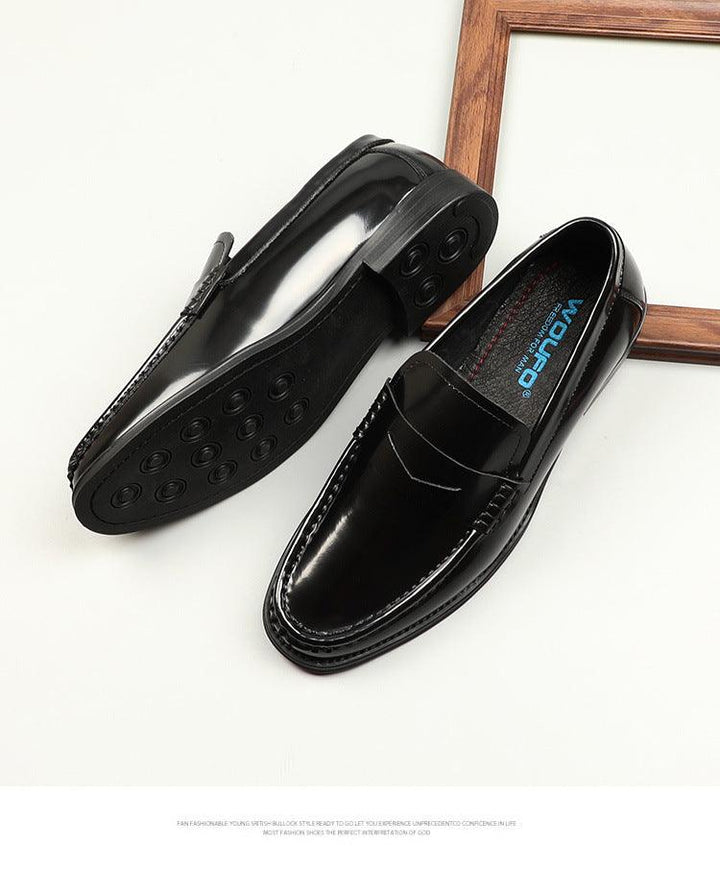 Korean Style One-foot Patent Leather Round Toe Loafers Commuter Shoes - Trendha