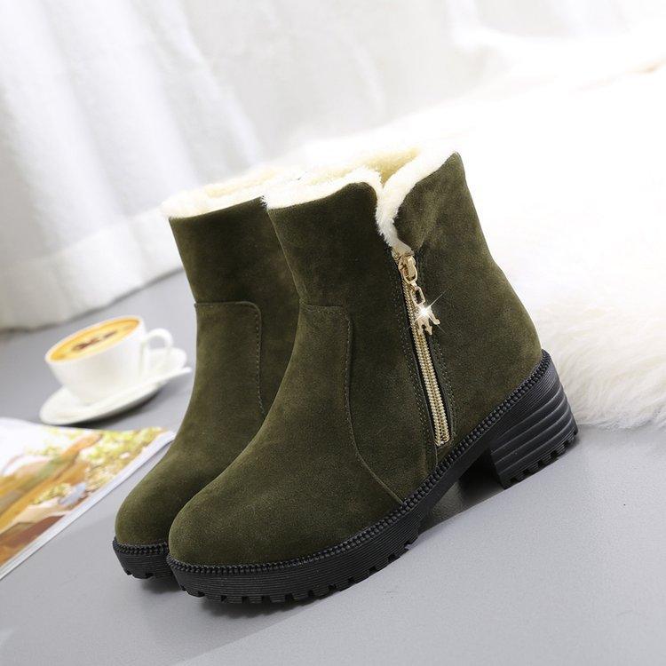 Short Suede Side Zip Student Thick Mid-Heel Boots - Trendha