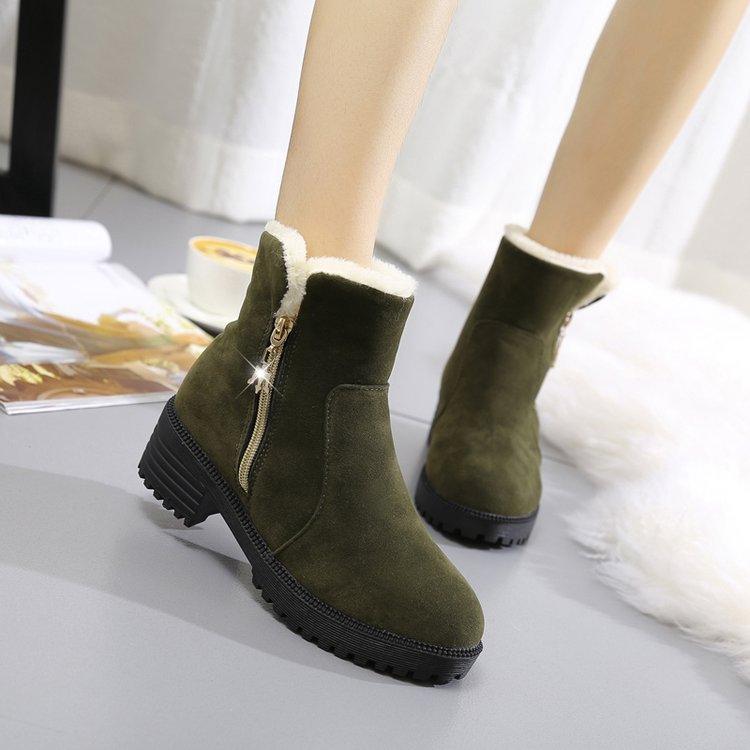 Short Suede Side Zip Student Thick Mid-Heel Boots - Trendha