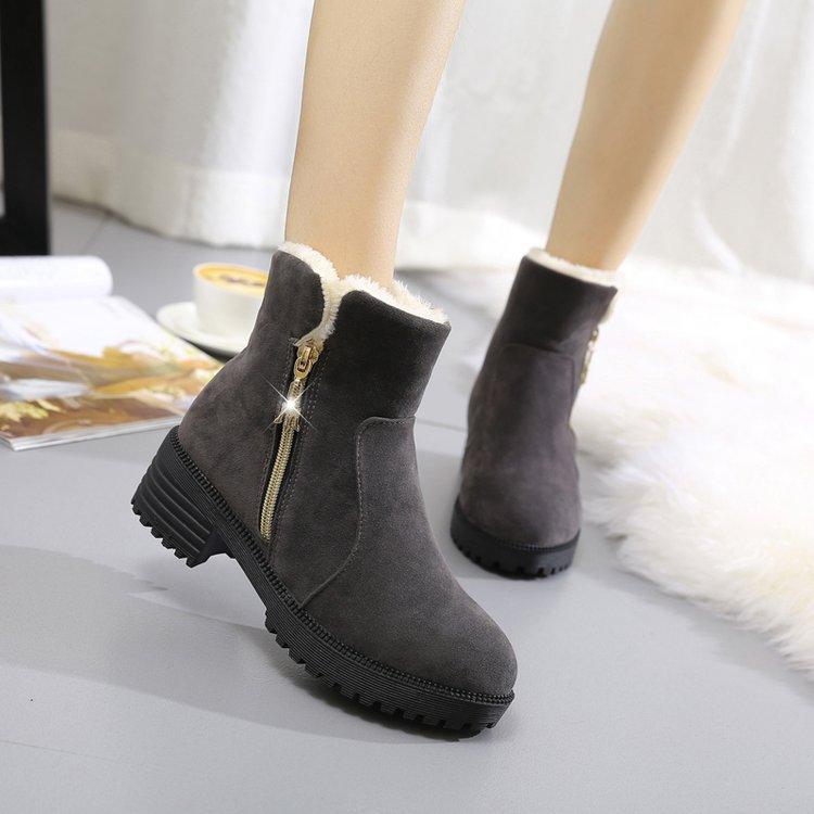 Short Suede Side Zip Student Thick Mid-Heel Boots - Trendha