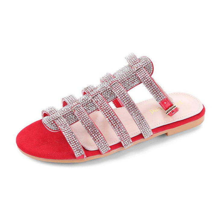 Flat Rhinestone Roman Sandals - Trendha