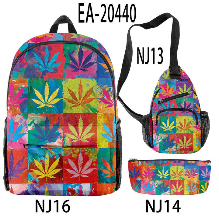 New Hemp Leaf Surrounding 3d Digital Backpack Pen Bag Shoulder - Trendha