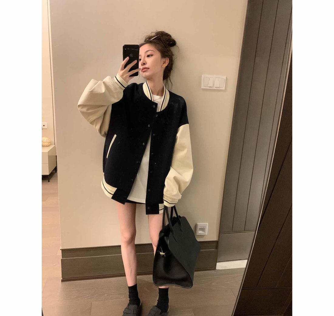 Retro Color Block Baseball Uniform Jacket