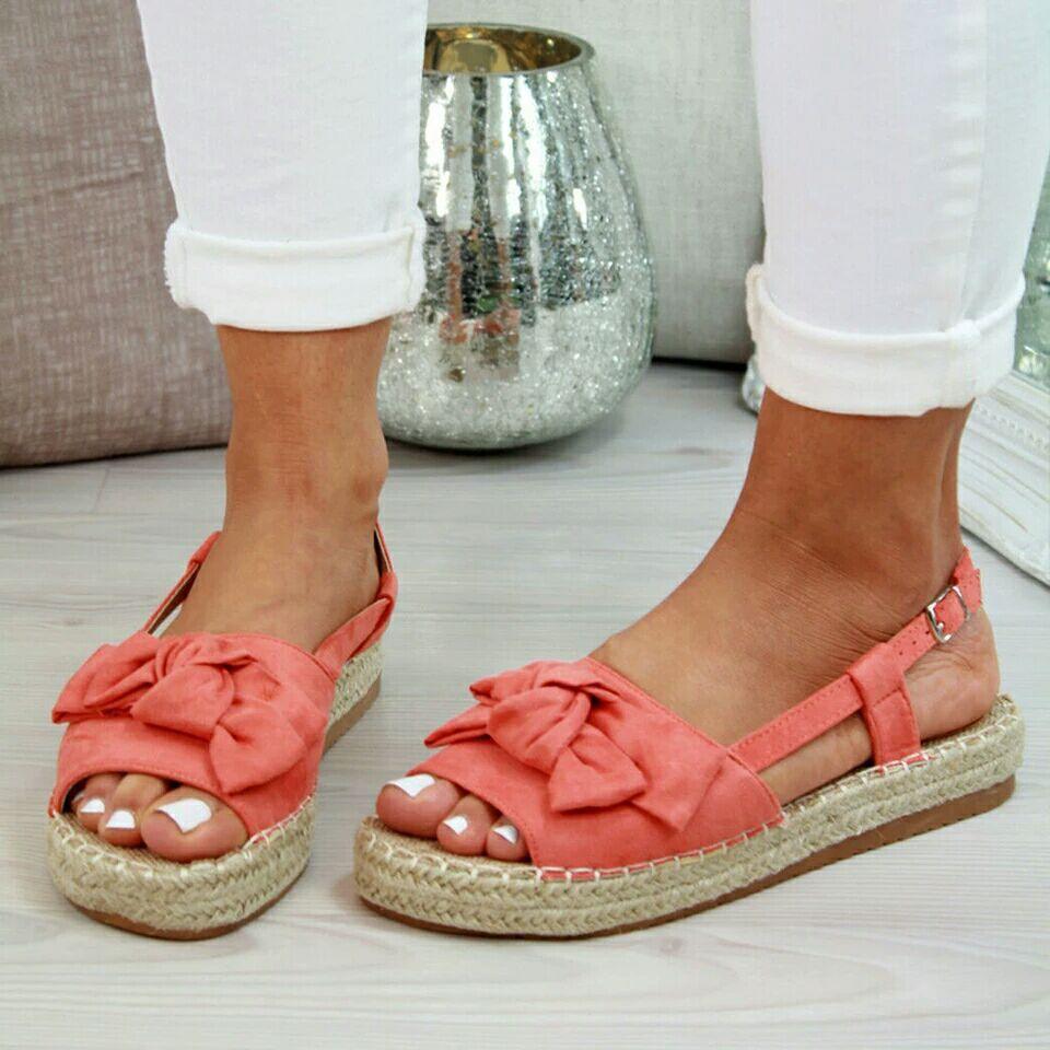 Straw sponge cake fish mouth bow sandals - Trendha