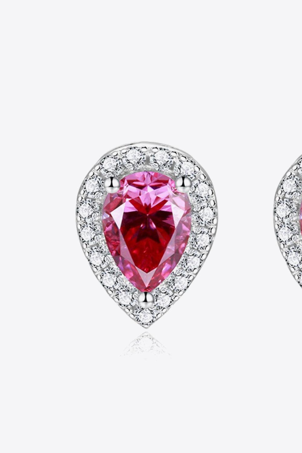 2 Carat Moissanite Teardrop Stud Earrings in Rose - Trendha