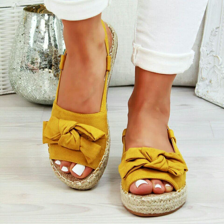 Straw sponge cake fish mouth bow sandals - Trendha