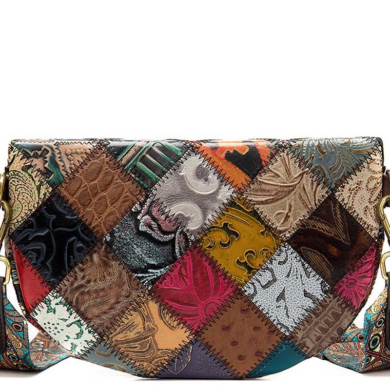Leather stitching fashion embossed crossbody national trend chest bag - Trendha