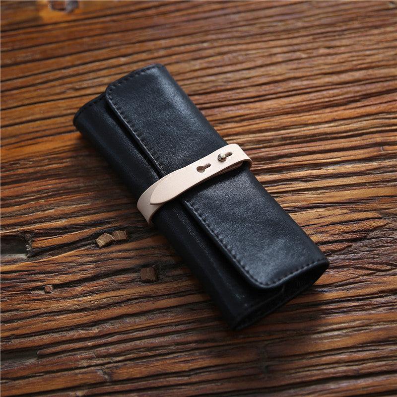 Handmade Men's Genuine Leather Pencil Case Top Layer Cowhide Roll Type - Trendha