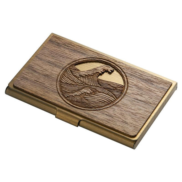 Custom Lettering Creative Stainless Steel Wooden Business Card Case - Trendha