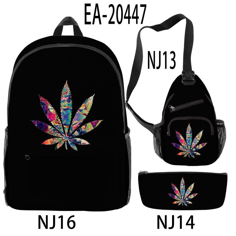 New Hemp Leaf Surrounding 3d Digital Backpack Pen Bag Shoulder - Trendha