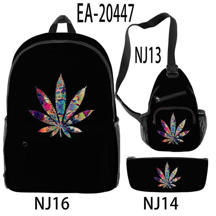 New Hemp Leaf Surrounding 3d Digital Backpack Pen Bag Shoulder - Trendha