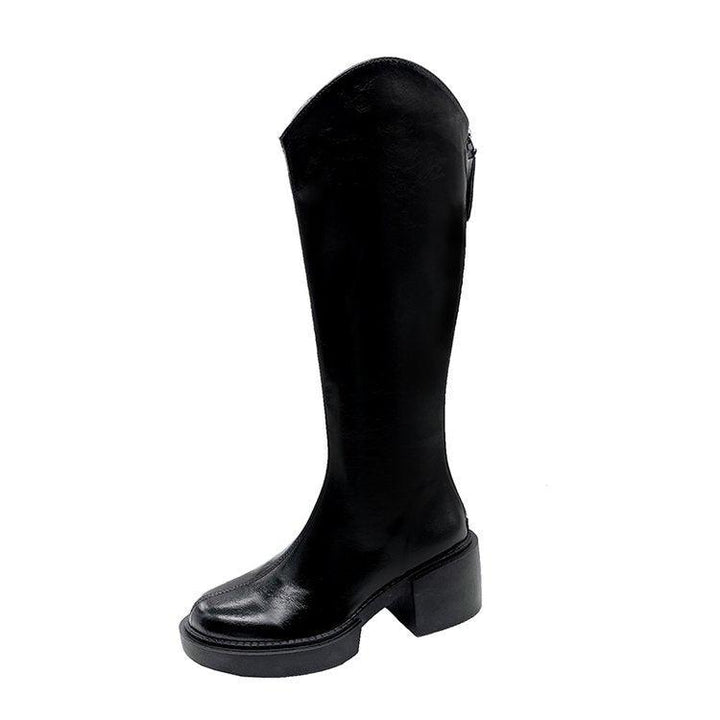 British Style Thick-soled Rear Zipper Chimney Spring And Autumn Boots - Trendha