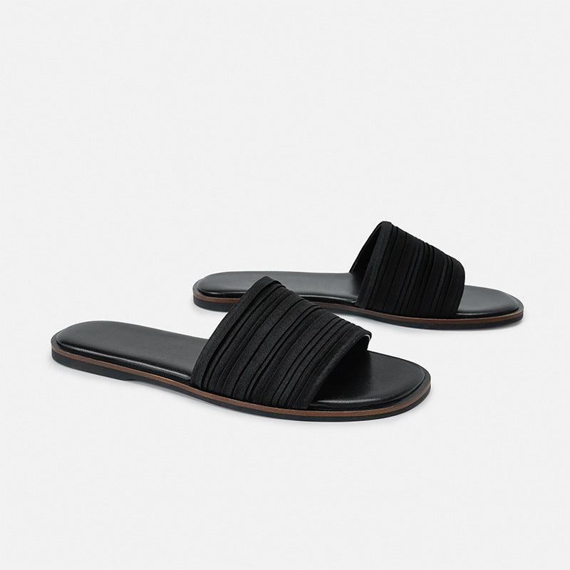 Women's Pleated-Strap Flat Slides
