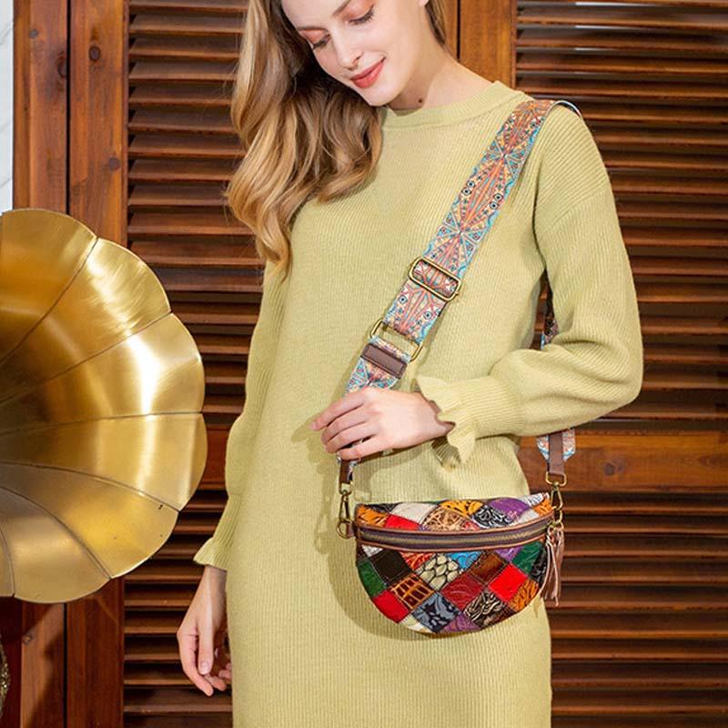 Leather stitching fashion embossed crossbody national trend chest bag - Trendha