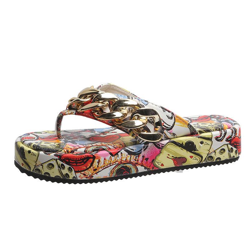 Women's Sandals And Slippers With Graffiti Platform - Trendha